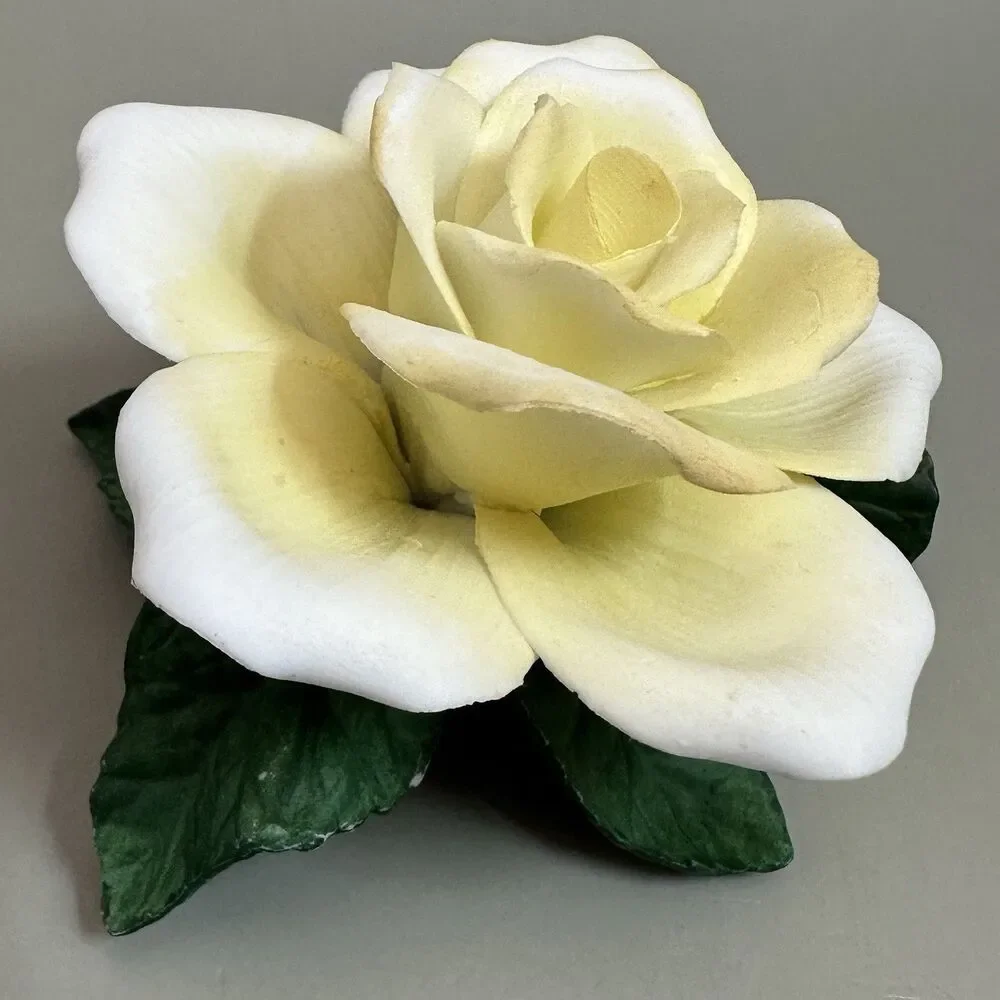 Vintage Porcelain White Rose Figurine Ceramic Flower Sculpture Capodimonte Style